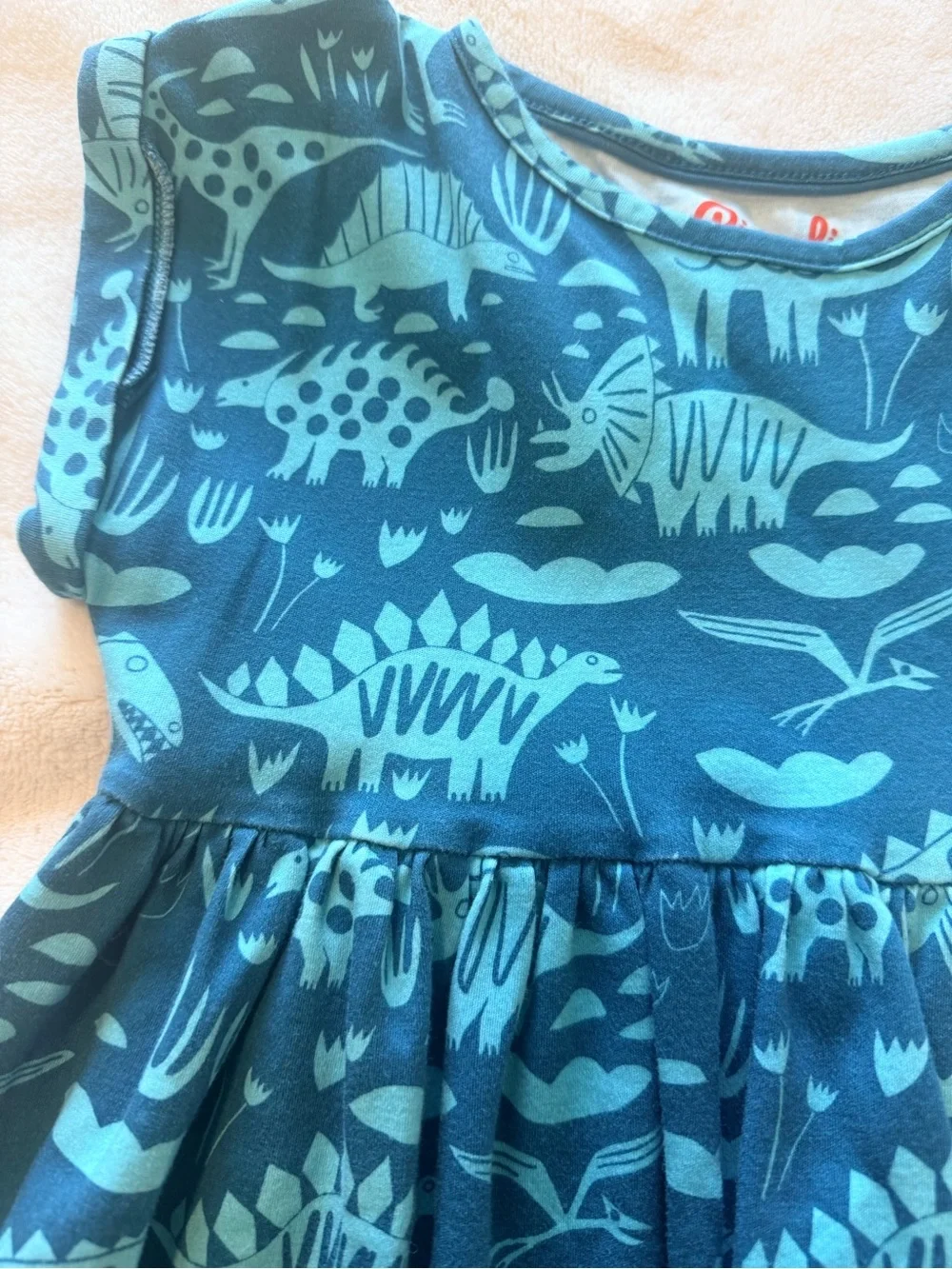 Girls' Teal Dinosaur Print Casual Dress